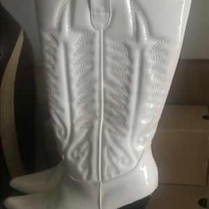 White patent leather cowboy boots